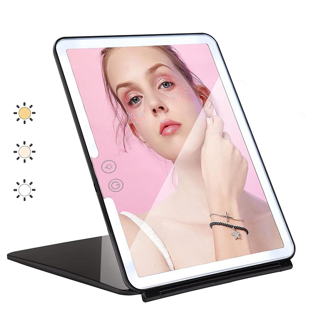 Large Lighted Portable Folding Makeup Mirror – Rechargeable, Magnifying, Travel-Friendly