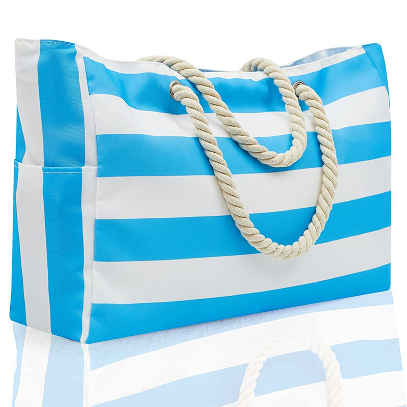 Striped Canvas Beach Tote Bag – Large Capacity Travel & Storage