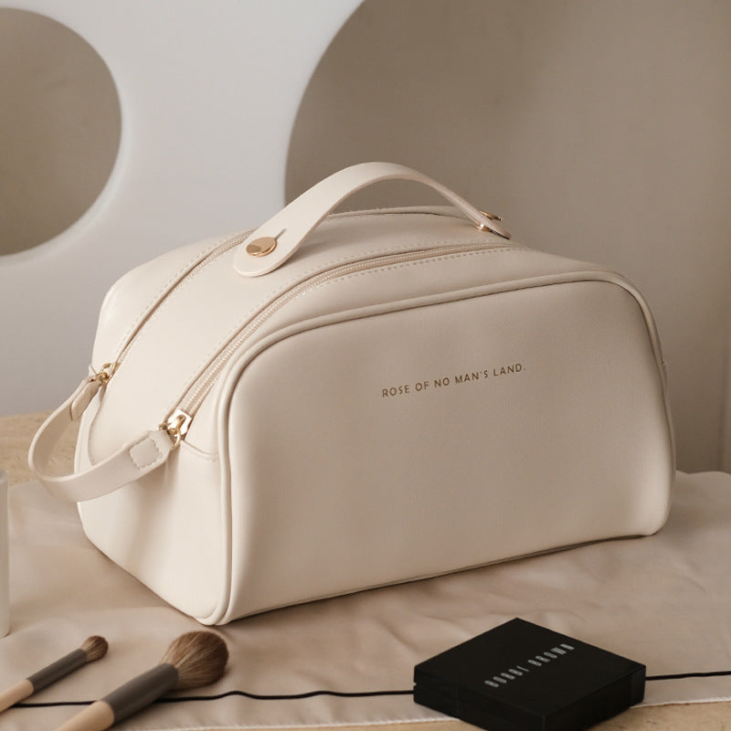 Stylish Dual-Zipper PU Leather Travel Makeup Bag