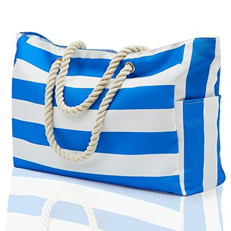Striped Canvas Beach Tote Bag – Large Capacity Travel & Storage