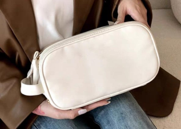 Stylish Double-Zipper Travel Makeup Bag - Large Capacity