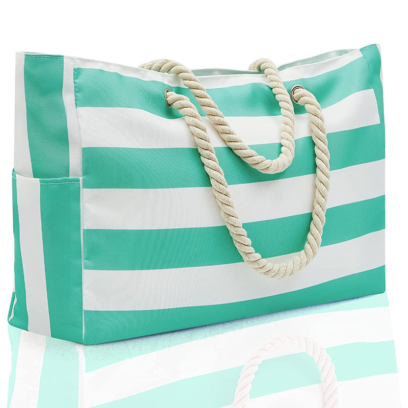 Striped Canvas Beach Tote Bag – Large Capacity Travel & Storage
