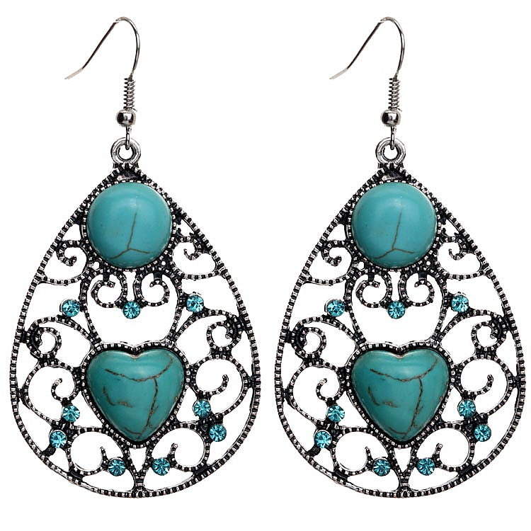 Turquoise Heart Earrings with Diamonds