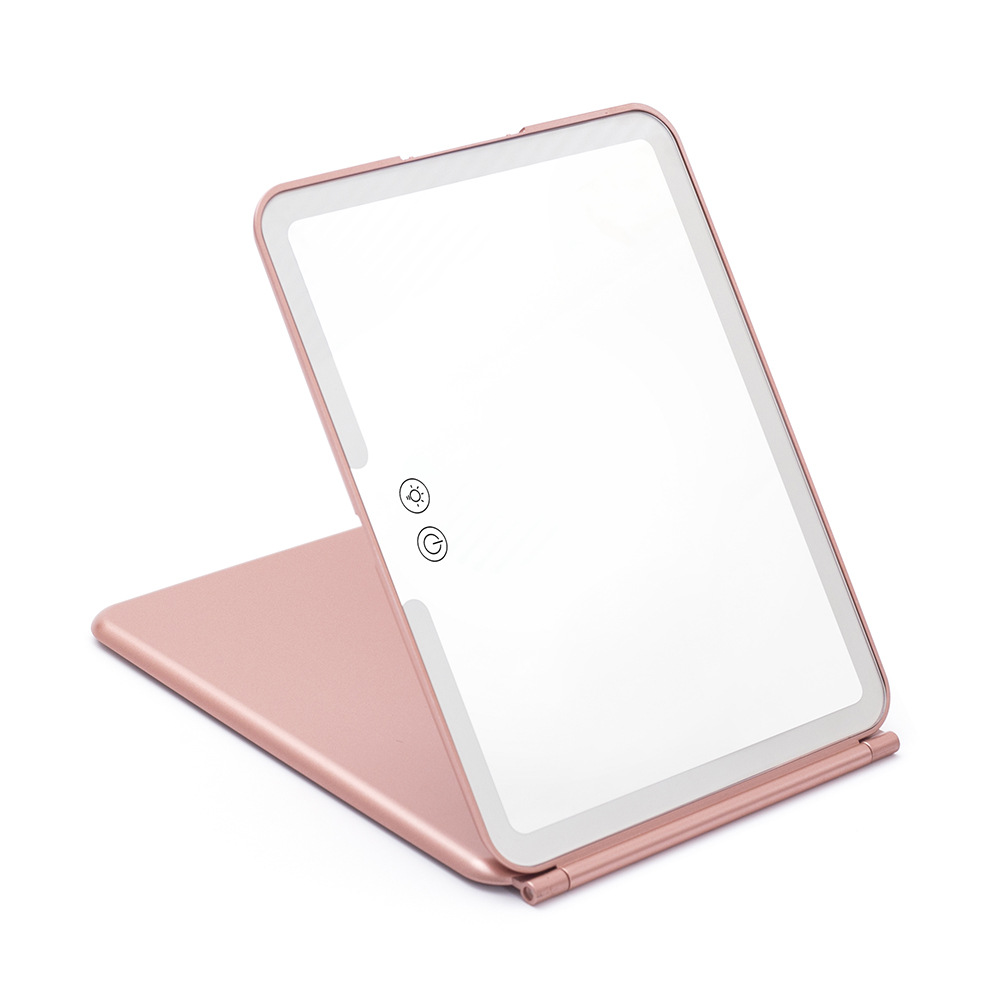 Large Lighted Portable Folding Makeup Mirror – Rechargeable, Magnifying, Travel-Friendly