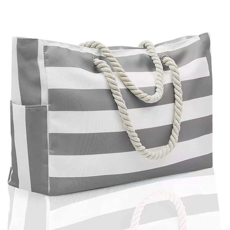 Striped Canvas Beach Tote Bag – Large Capacity Travel & Storage