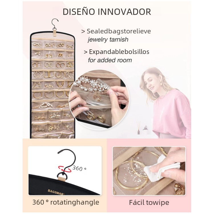 Amazon Jewelry Roll Organizer with Metal Hooks