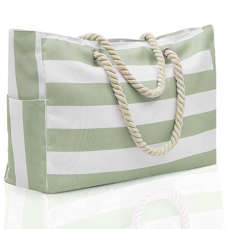Striped Canvas Beach Tote Bag – Large Capacity Travel & Storage