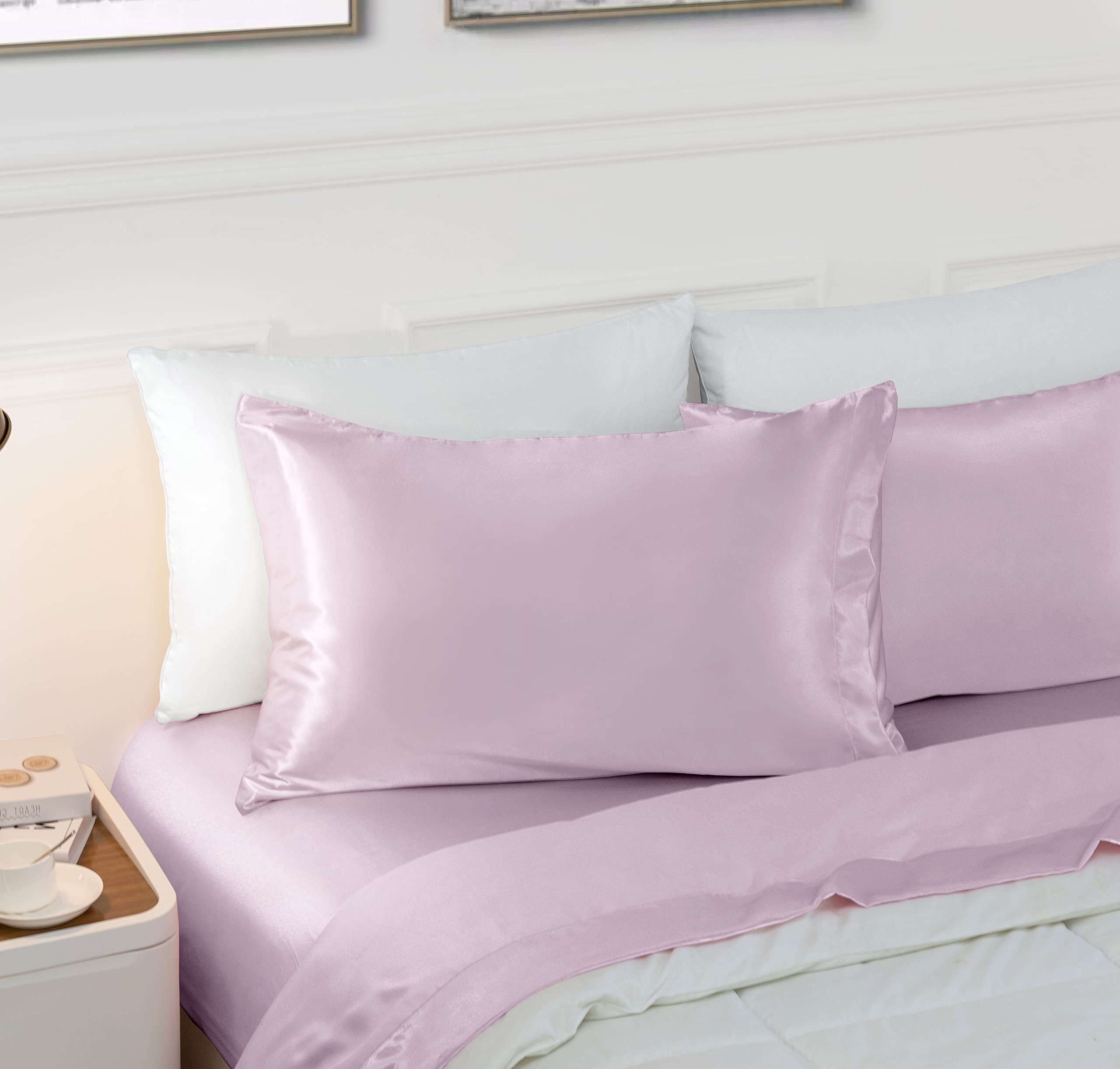 Vonty 2Pcs King Satin Pillowcases - 20x40 Pillow Cases Luxury Lavender Pillow Cases for Skin Friendly and Hair Protection - Cooling & Silky Satin Pillow Covers with Envelop Closure