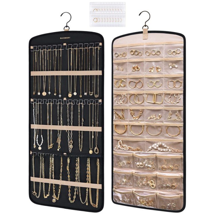 Amazon Jewelry Roll Organizer with Metal Hooks