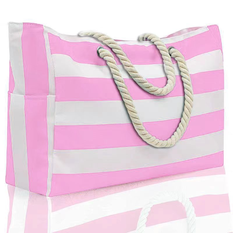 Striped Canvas Beach Tote Bag – Large Capacity Travel & Storage