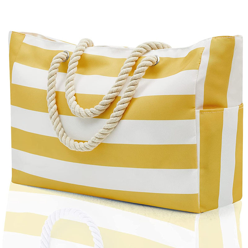 Striped Canvas Beach Tote Bag – Large Capacity Travel & Storage