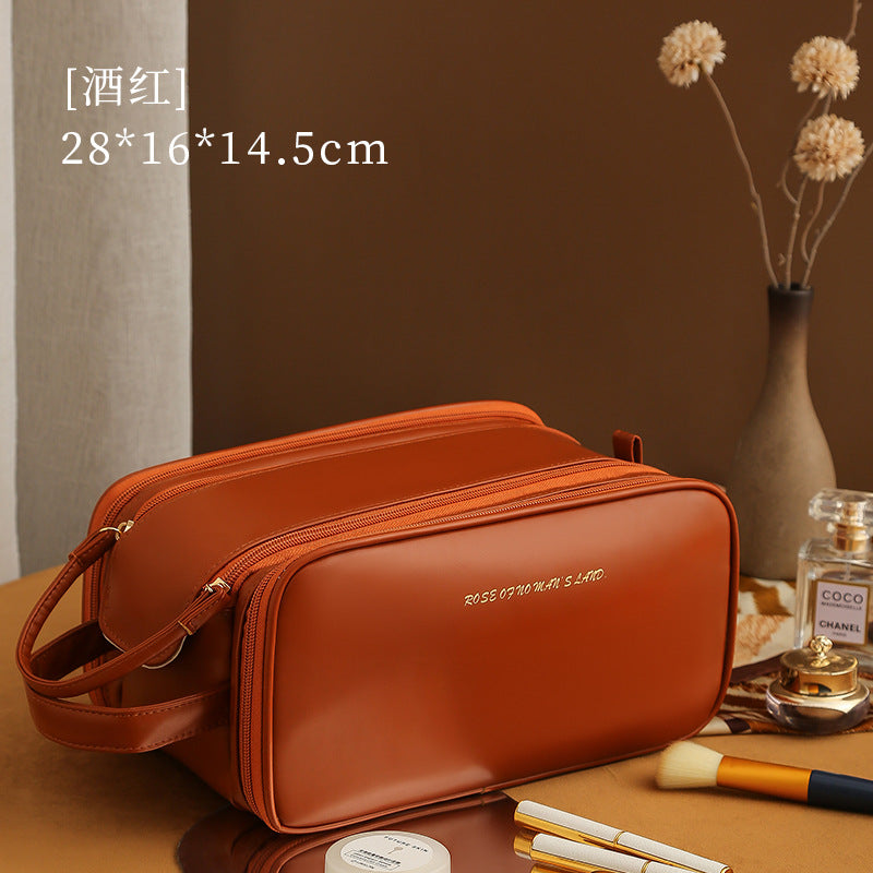 Stylish Double-Zipper Travel Makeup Bag - Large Capacity