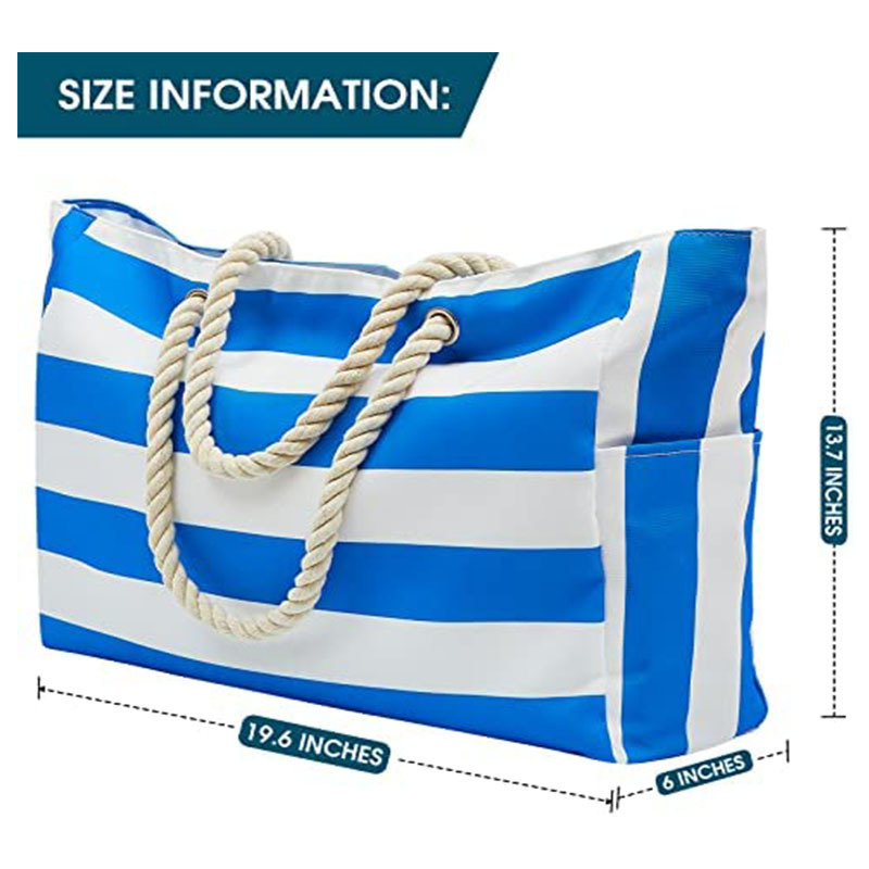 Striped Canvas Beach Tote Bag – Large Capacity Travel & Storage