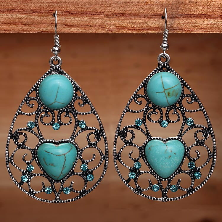 Turquoise Heart Earrings with Diamonds