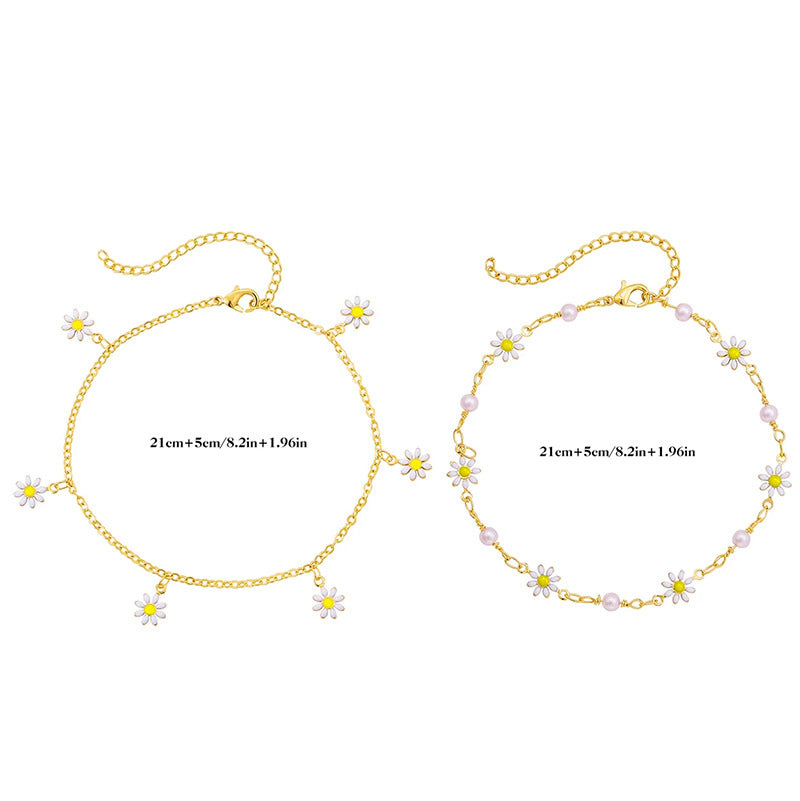 Handmade Bohemian Daisy Anklets for Women Jewelry