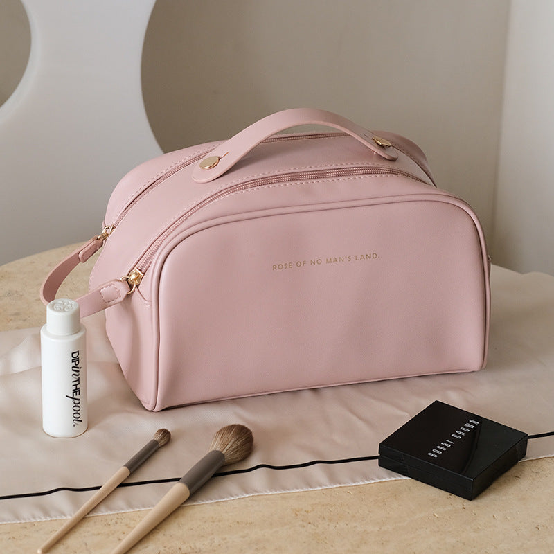 Stylish Dual-Zipper PU Leather Travel Makeup Bag